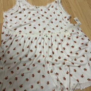 Aerie White and Red Pajama Set with Ruffled Detail